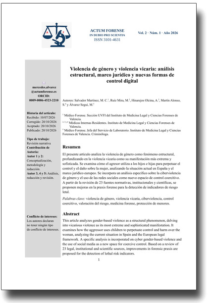 Primera página de portada del artículo Violencia de género y violencia vicaria